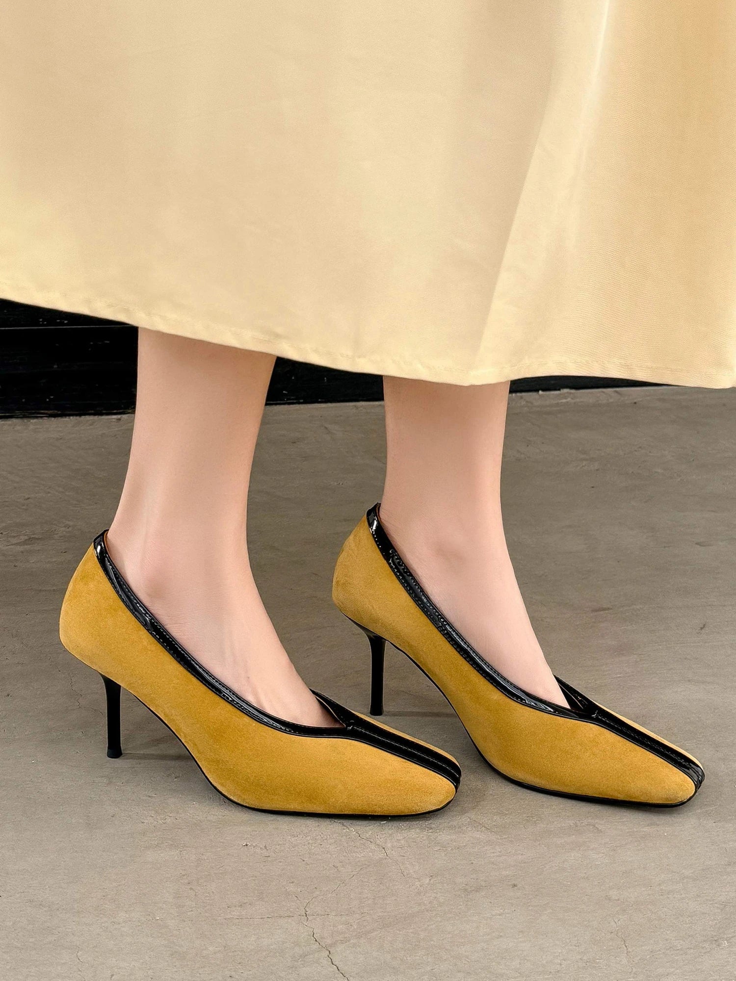 Krazing Pot Superstar Kid Suede Shallow Square Toe High Heels Spring Autumn Shoes Office Lady Party Wedding Dress Women Pumps