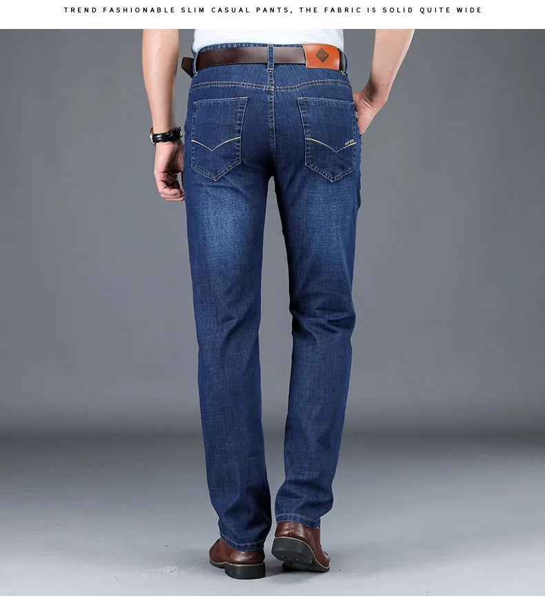 JEEP SPIRIT spring summer men's straight jeans casual loose mid-waist trousers all-match fashion business elastic denim pants