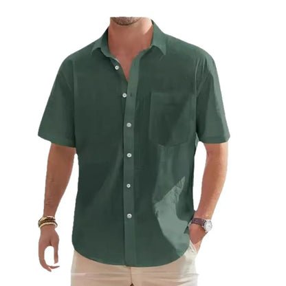 Men's Cotton Linen Short Sleeve Shirt Casual Button Down Shirt with Pocket Summer Beach Breathable Loose Tops Large size S-6XL