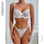 Tornova Sexy Lace Lingerie Suit for Women Mesh See-through Sexy Interesting Lingerie Two-Piece Ladies Body Shaping Underwear Set