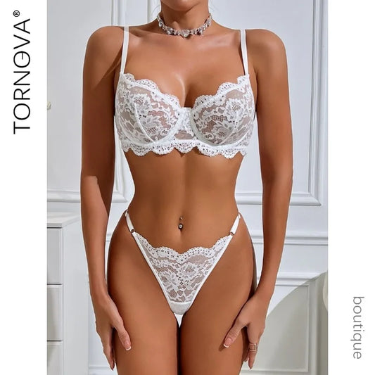 Tornova Sexy Lace Lingerie Suit for Women Mesh See-through Sexy Interesting Lingerie Two-Piece Ladies Body Shaping Underwear Set