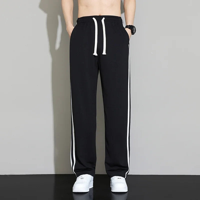 Summer New Men Sweatpants Joggers Straight Pants Neutral Breathable Loose Outdoor Quick Drying Fabric Striped Casual Trouser