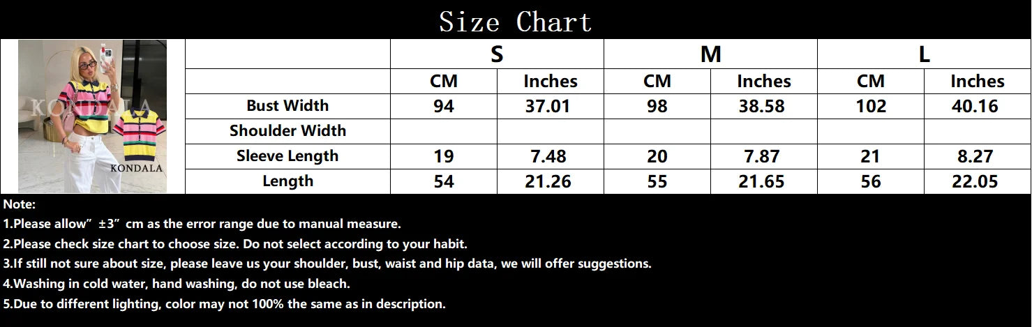 KONDALA Trendy Contrasting Colors Striped Tops Women Casual High Street Polo Shirts 2026 Summer Fashion Holiday Chic Knitted Top