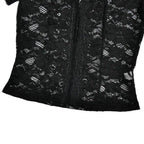 JULISSA MO Sexy Deep V-neck Sheer Lace Women T-shirt Black Short Sleeve Floral T-shirt Summer Skinny Casual Vacation Streetwear