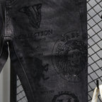 Hot-Stamped Rhinestone Men's Jeans, Trendy Brand, Stretchy Slim Fit, Embroidered and Printed Men's Trousers