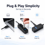 USB 3.0 Hub 4 Ports 5M Extension Cable Multi Port USB Hub Adapter High Speed Data Transfer for Laptop PC Computer Notebook