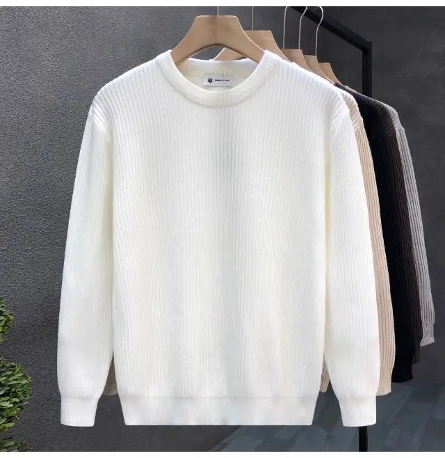 Korean Style Men's Sweater Vertical Stripes Round Neck Pullovers High Quality Inner Soft Knitted Fashion Versatile Undershirt
