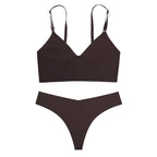 Seamless Bra Set Women Lingerie Set V-Shape Low Waist Thong Panties V-neck Bralette Wireless Brassiere Female Sexy Underwear Set