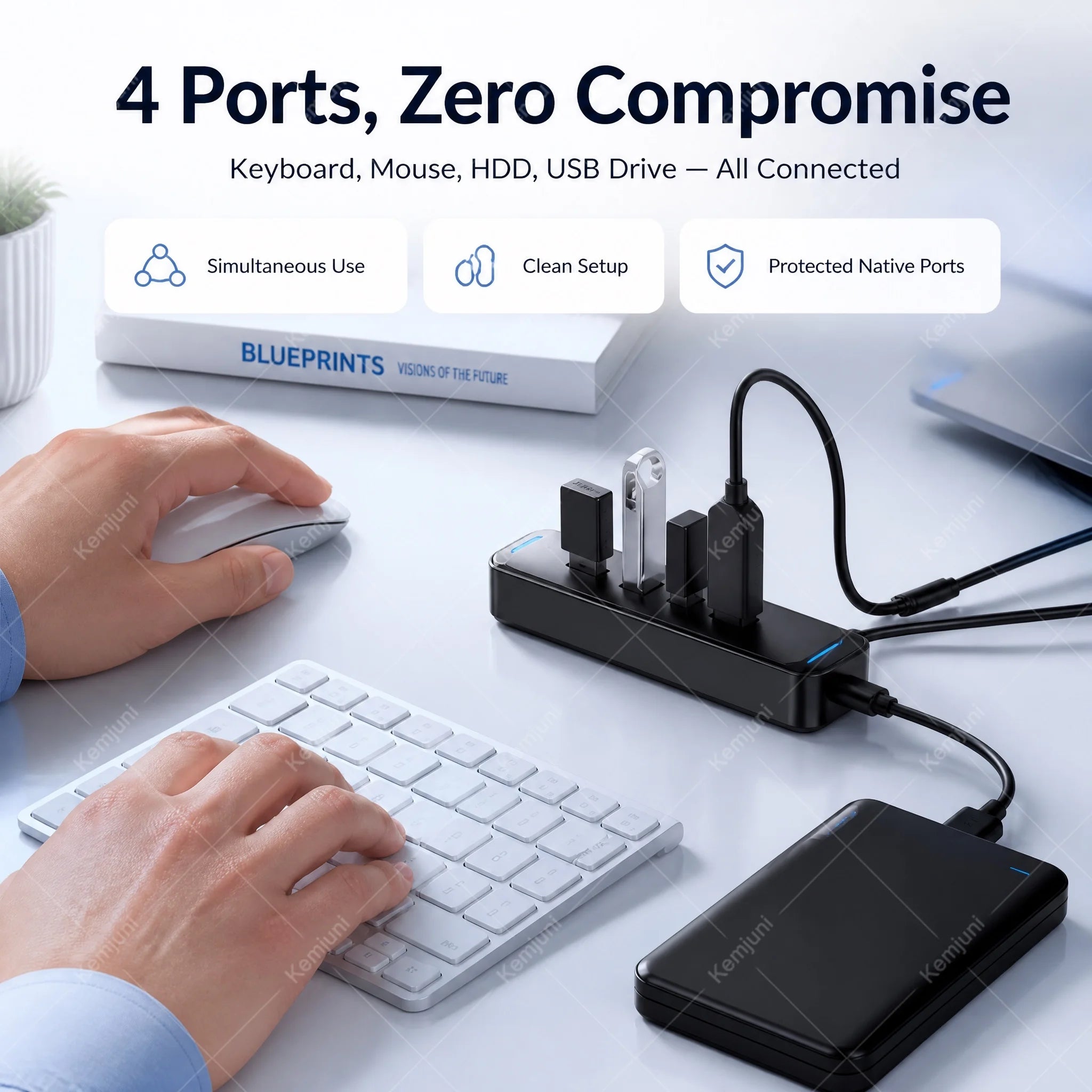 USB 3.0 Hub 4 Ports 5M Extension Cable Multi Port USB Hub Adapter High Speed Data Transfer for Laptop PC Computer Notebook