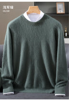 Autumn Winter 100% Mink Cashmere Sweater Men's Round Neck Pullover Loose Solid Color Plus Size Base Knit Business Casual Sweater