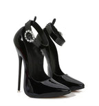 Hlieny Super High Heels 16cm Women Pumps Stilettos Heel Pointed Toe Ladies Ankle Crystal Buckle Strap Sandals Nightclub Shoes