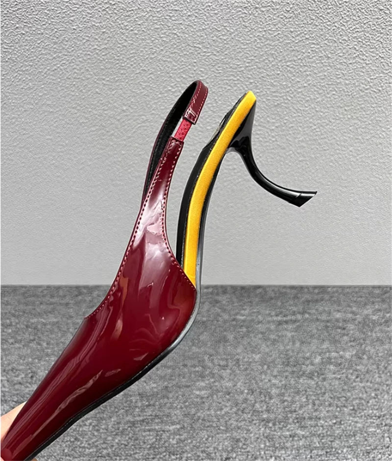 Women's Designer Heels Patent Leather Pointed Toe Sculptural Thin High Heels Sandals Pumps Runway Chic Luxury Party Dress Shoes