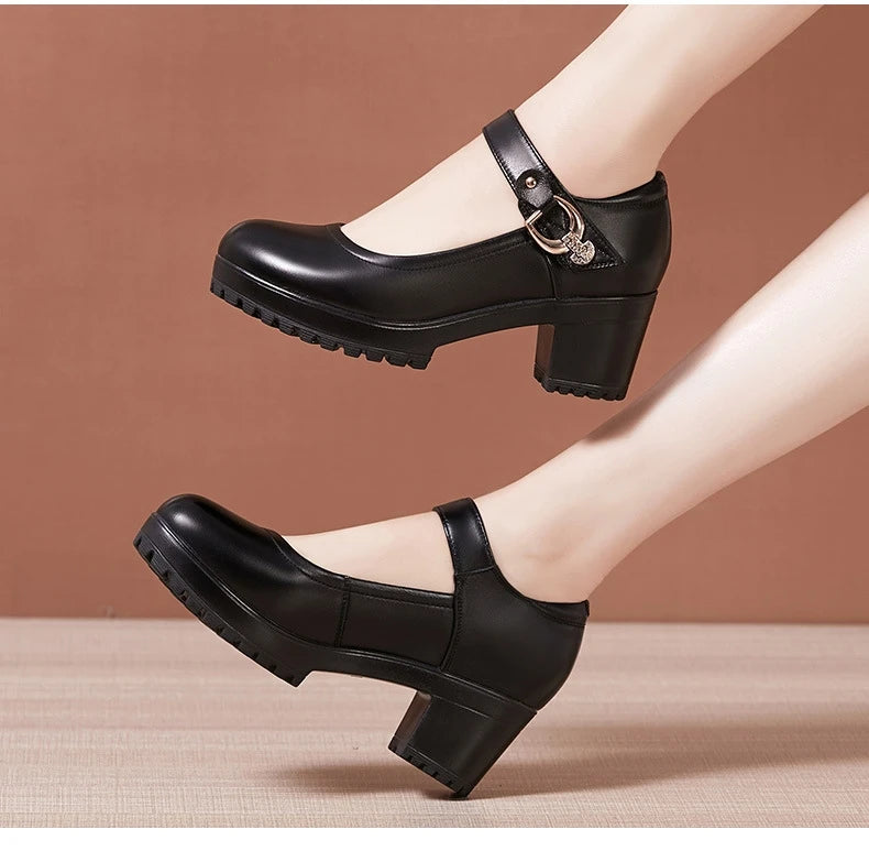 Small Big Size 32-43 Block Heel Platform Shoes 2026 Fall Spring Med Heels Pumps Ladies Wedding Work Shoes for Office