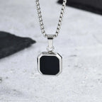 Stylish Men's Black Enamel Necklace,Stainless Steel Geometric Square Small Dogtags Necklace,Anniversary Birthday Father Gift