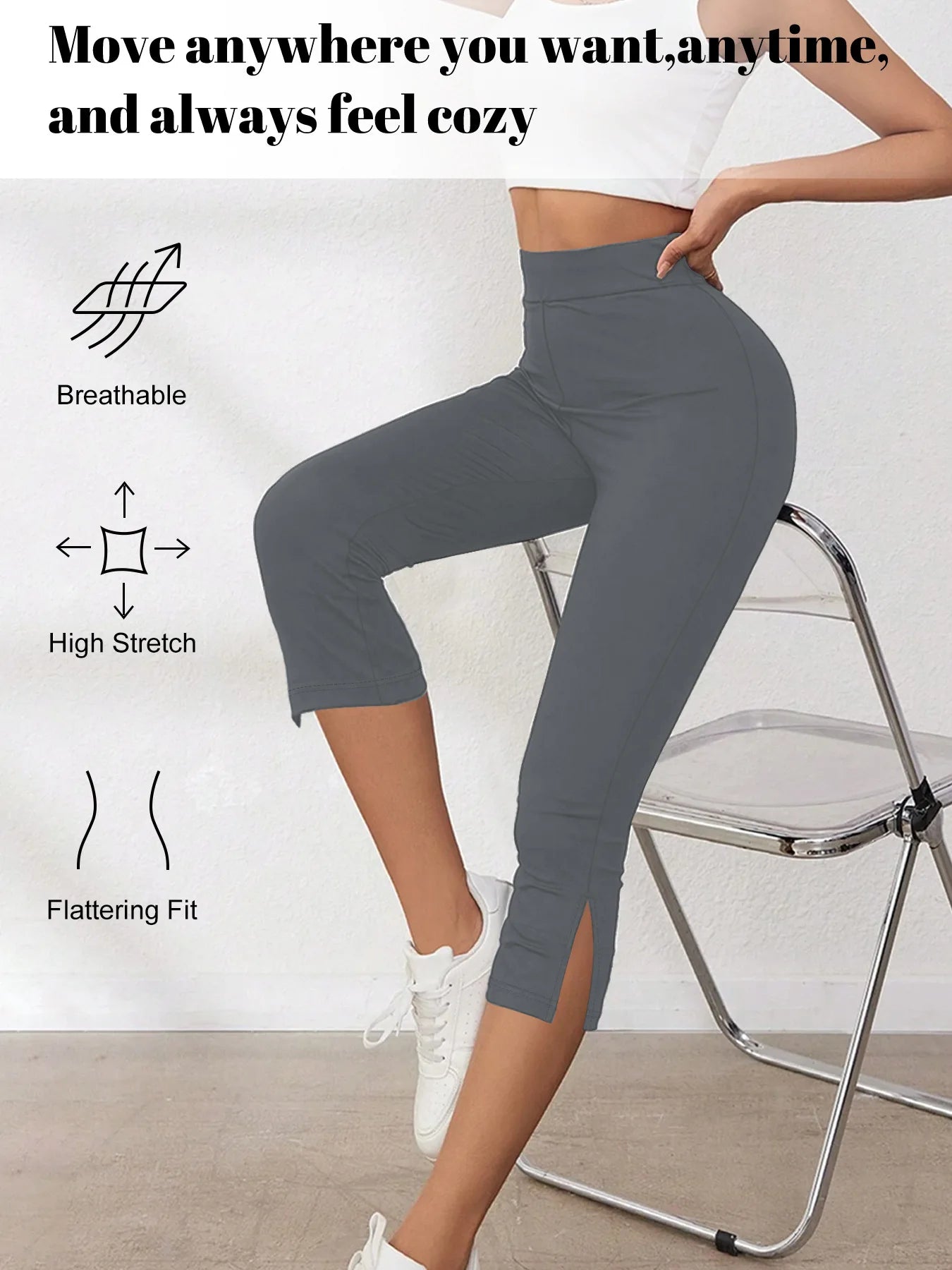 Women's High-Waisted Seven-Point Leggings Summer Thin Stretchy Fitness Sports Yoga Pants Wearable Outdoor