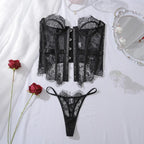 Sexy Lingerie for Women Sensual Lace Corset 2PC Set Sheer Strapless Slimming Tops + Thongs Clubwear Sexy Body Shaping Underwear