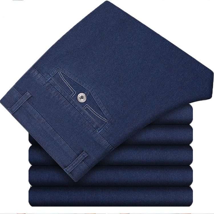 2023 Business Pure Cotton Spring and Summer Thin Men's Jeans Men's Stretch High Waist Loose Fashionable Comfortable Casual Pants