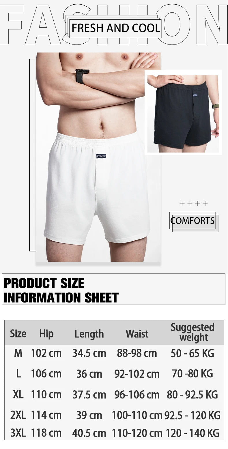 Men's Pure Cotton Boxer Shorts Underwear High Waist Big Underpants Casual Plaid Plus Size Aro Pants Pajama Bottoms at Home M-3XL