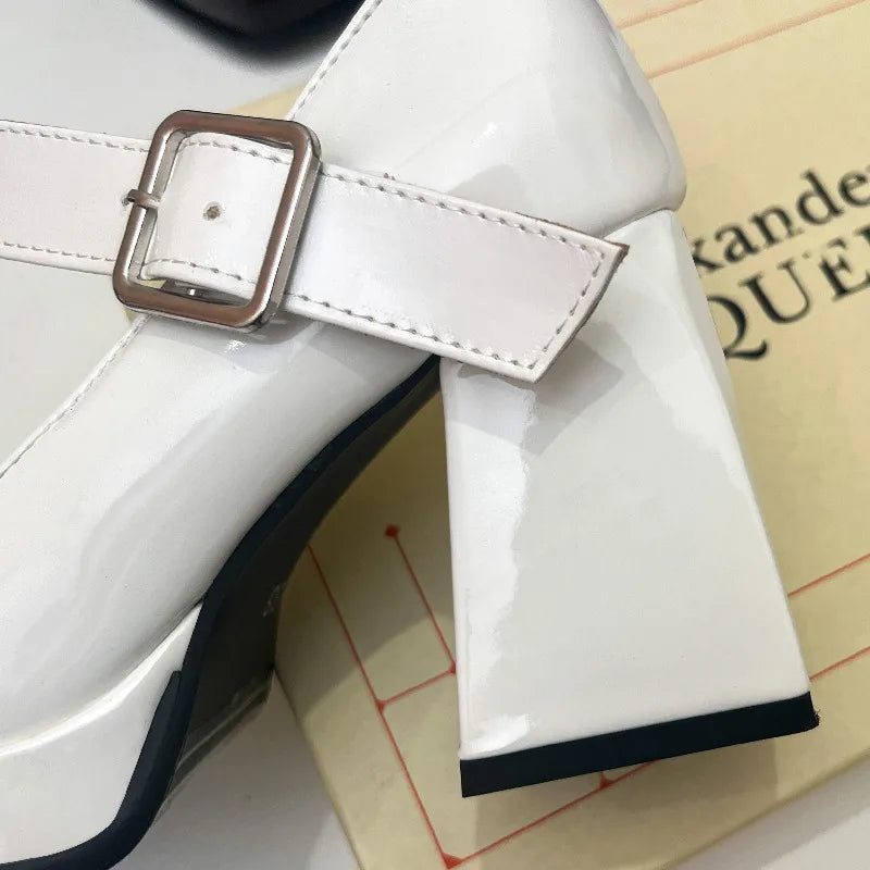 Women's High Heels Pumps Mary Jane Shoes Platform Pink Black Wine Red White Block Heeled Working Party Dance Wedding Shoe Female