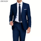 Men's 2 Piece Suit Set Solid Color Elegant Wedding Formal Business Dress Blazer Vest Pants Classic Tuxedo for Party Groomsmen