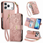 Compatible with iPhone 17/16e/15/14/13/12 Pro Max 16 Plus Lanyard Zipper Wallet Case Dual Card Holder Flip Stand Magnetic Buckle