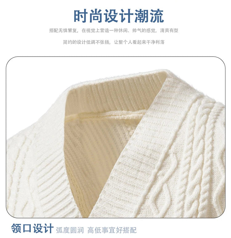 Men's Cable Knit Fair Isle Geometric Striped Cardigan V Neck Button Front Pocket Long Sleeve Sweater Autumn Winter Casual