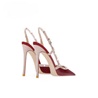 New Sexy Wine Red European and American High Heels for Women Slim Heels Pointed Toes, Shallow Mouth, Riveted Single Shoe Sandals