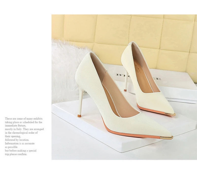 Banquet Fashion Metal Toe High Heels Women's Pointed Toe Shallow Mouth Thin Heels Women's Shoes Temperament Single Shoes