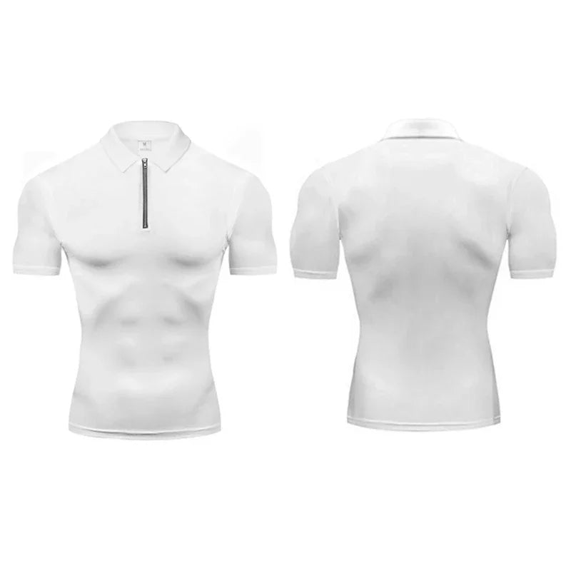 Plain Compression Tight Milk Silk Shirts Summer Quick Dry Short Sleeve Polo Shirts Gym Fitness Trainning Bodybuilding Clothing