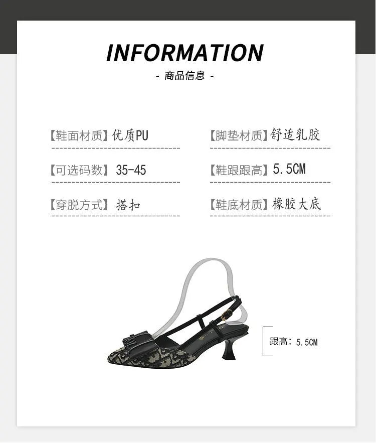 French Style Pointed Toe Backless Heeled Sandals Closed Toe Design Wide Width Plus Size Soft Comfortable High Heel Slip On Shoes