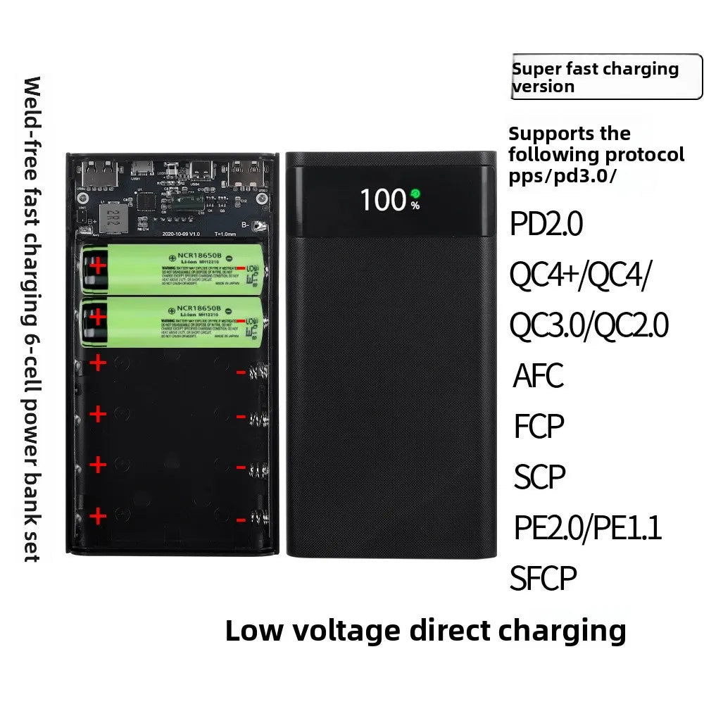 10W 18W 6*18650 Power Bank Battery Box Holder Dual USB Type C Micro 22.5W Fast Charge Shell With Led Lights 18650 Battery Cases