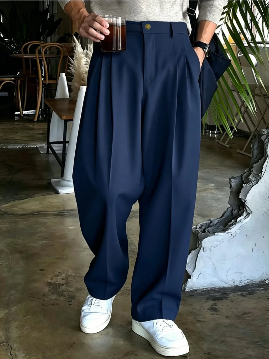 Men Double Pleated Wide Leg Suit Pants Korean Clean Fit Draped Slacks Loose Baggy Trousers Business Office Casual Streetwear  Pa