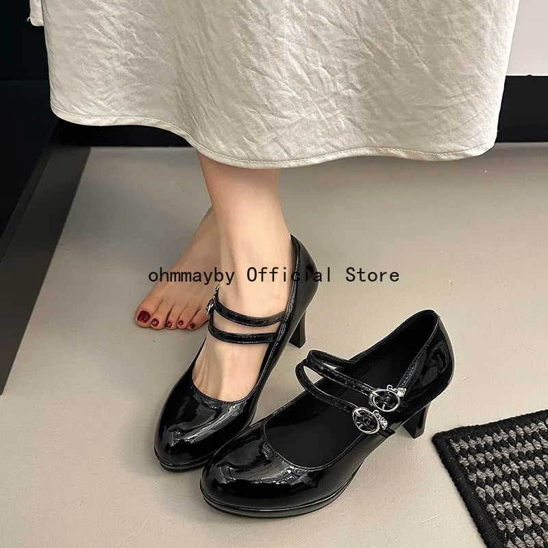 Thin High Heel Women Mary Jane Shoes Concise Shallow Belt Buckle Shoes Spring Autumn Ladies Elegant Wedding Dancing Pumps