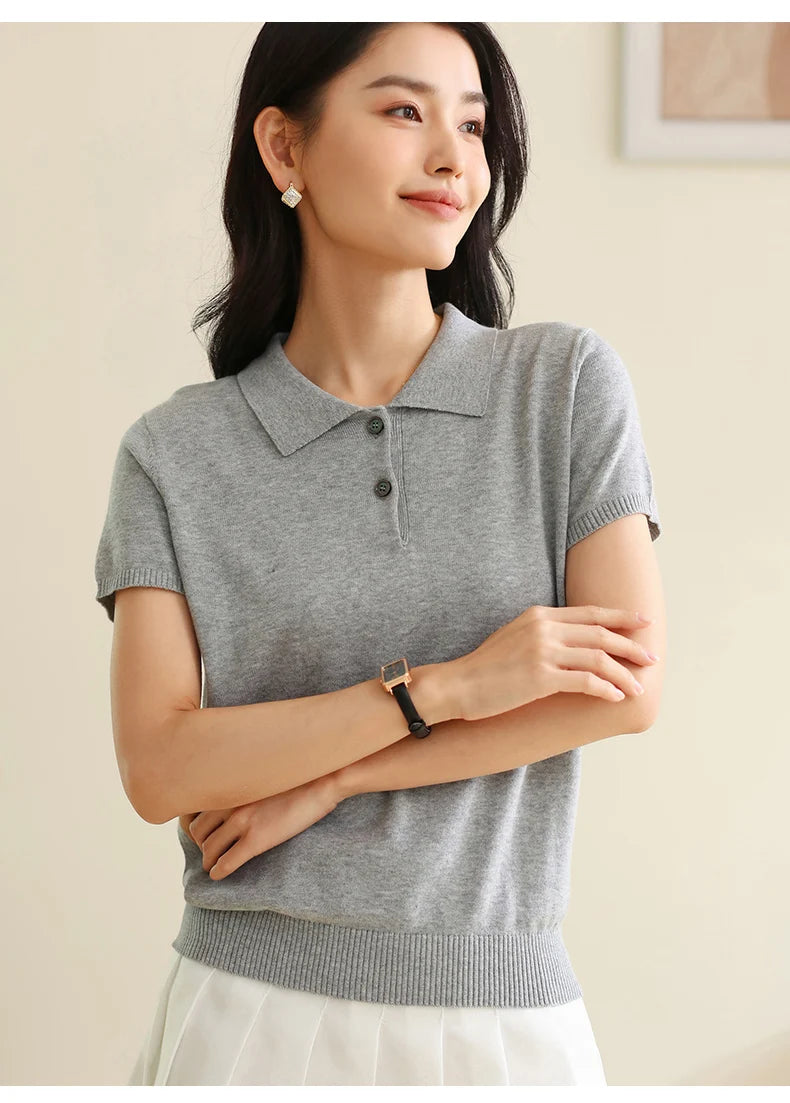 100% Cotton Women POLO Collar Casual Top T-shirt luxury designer clothing woman plus size clearance sale