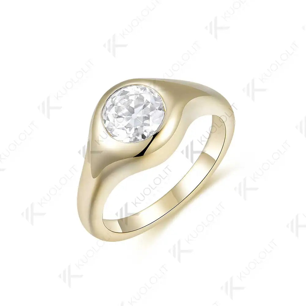 Kuololit 1CT OEC Moissanite Rings for Women Soild 10K 14K Yellow Gold Bezel Set Diamond Ring  for Engagement Christmas Gifts