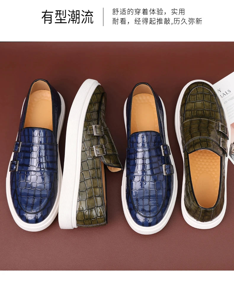New Black Sneakers Men Vulcanize Shoes Yellow Crocodile Pattern Slip-On Size 38-46 Zapatos De Hombre Men Shoes