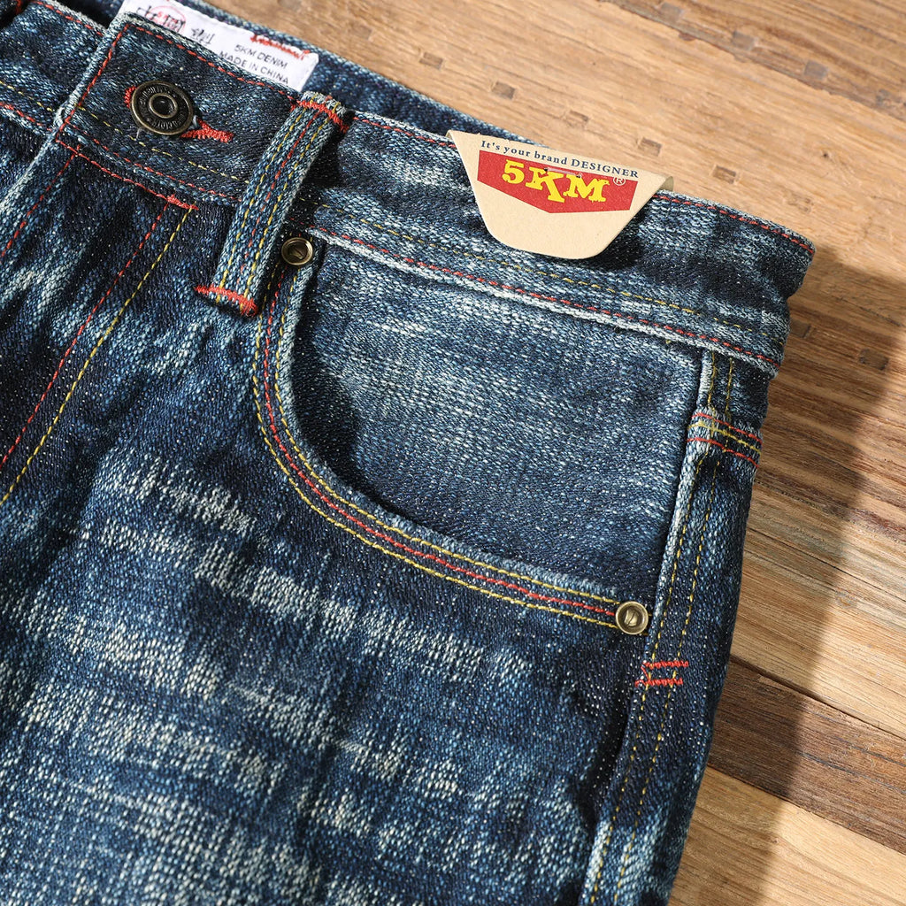 22oz Heavyweight 100% Cotton Washed Men's Selvedge Denim Jeans Taiwan Hand-spun Yarn Plant-dyed Standard Straight Fit Pants 5KM