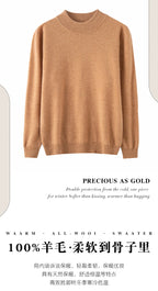 New Fashion Men's 100% Wool Pullover Half-high Collar Sweater Autumn Winter Warm Solid Color Knit Sweater Business Casual Top