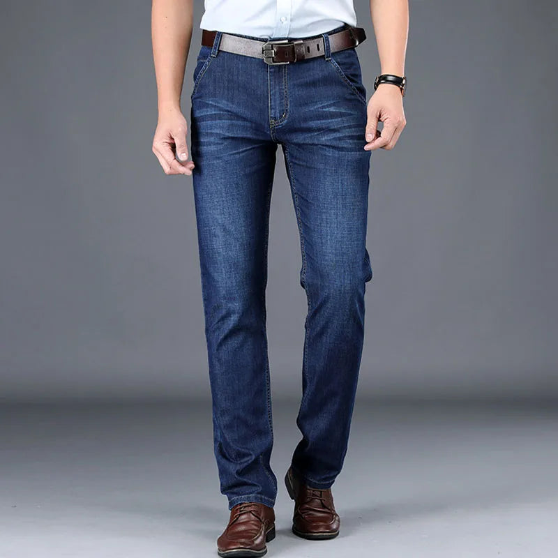 JEEP SPIRIT spring summer men's straight jeans casual loose mid-waist trousers all-match fashion business elastic denim pants
