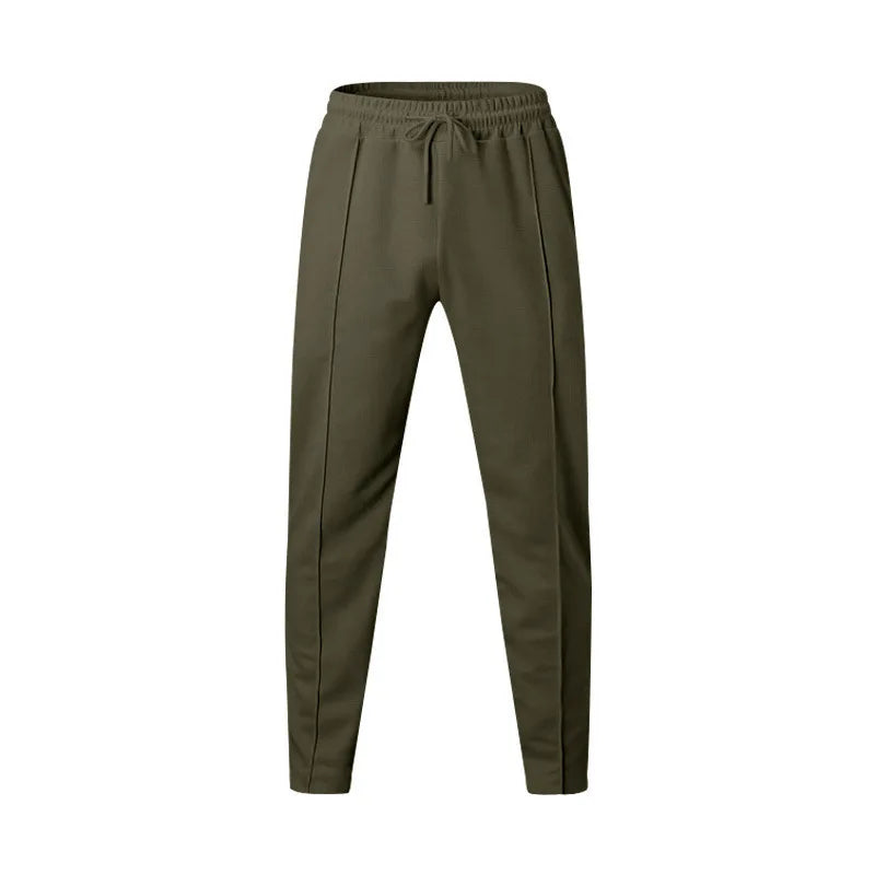 Men Casual LooseStraight Leg Dress Pants Elastic Drawstring Waist Front Seam Plain Wide Leg Trousers Daily Street Vacation Relax