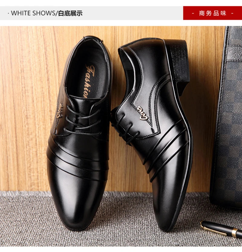 Mens Black Genuine Leather Cap Toe Lace Up Formal Business Office Groom Wedding Daily Wear Dress Shoes British Style Fashion