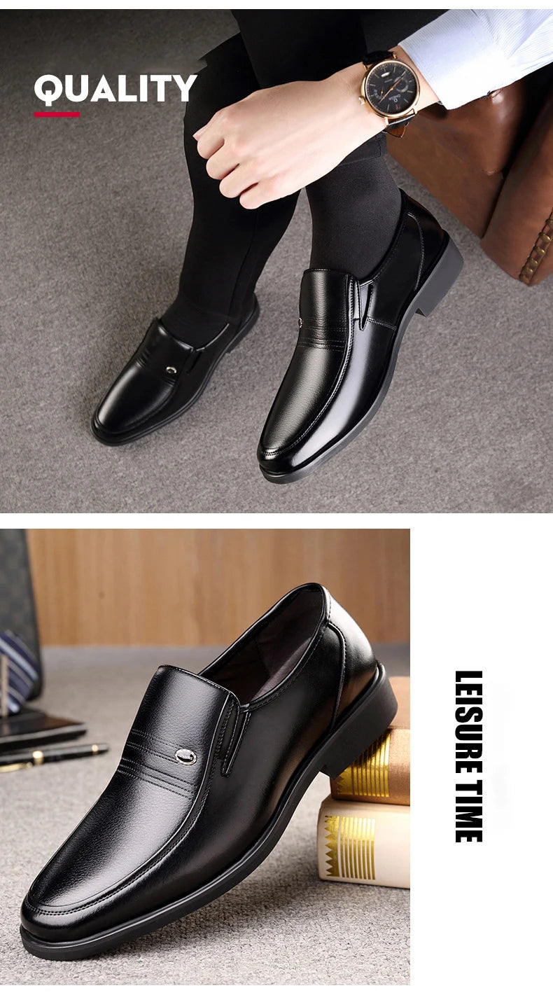 Men's Breathable Hollow Out Elevator Dress Leather Shoes Spring Summer 6cm Height Increase Business Slip-On Formal Office Shoes