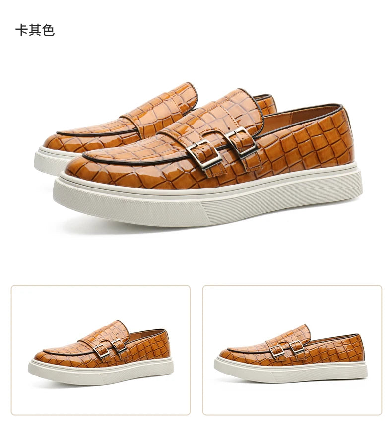 New Black Sneakers Men Vulcanize Shoes Yellow Crocodile Pattern Slip-On Size 38-46 Zapatos De Hombre Men Shoes