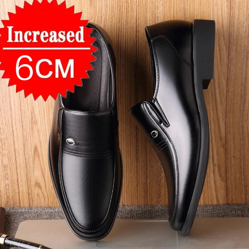 Men's Breathable Hollow Out Elevator Dress Leather Shoes Spring Summer 6cm Height Increase Business Slip-On Formal Office Shoes