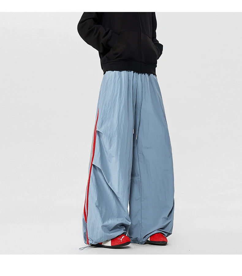 American Striped Quick - Drying Relaxed Pants for Men, Straight - Leg Wide - Leg Cargo Design Streetwear Couple's Work Trousers