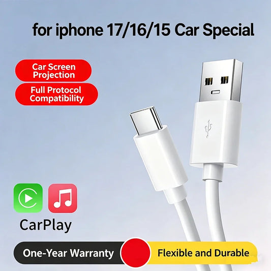 Carplay Cable Car Charger Cord USB A to Type C Cable Fast Charging Data Transfer for iPhone 17 16 15 Mobile Phone 1m 1.5m 2m