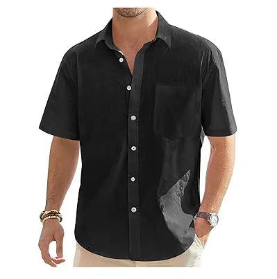 Men's Cotton Linen Short Sleeve Shirt Casual Button Down Shirt with Pocket Summer Beach Breathable Loose Tops Large size S-6XL