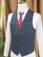 ST Cassy Dark Blue 3 Piece Checkered Suit Set Stylish Business Office Wedding Formal Outfit Elegant Full Man Suit