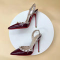 New Sexy Wine Red European and American High Heels for Women Slim Heels Pointed Toes, Shallow Mouth, Riveted Single Shoe Sandals