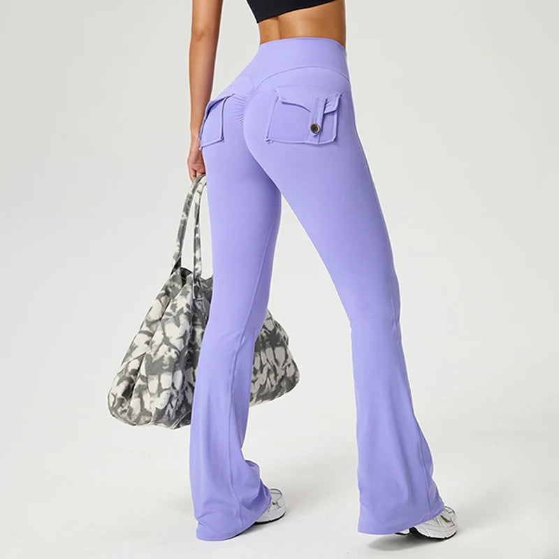 TRY TO BN Yoga Pants Pocket Back Flare Leggings Sports Fitness High Waisted Scrunch Leggings Workout Trousers Gym Woman Clothing